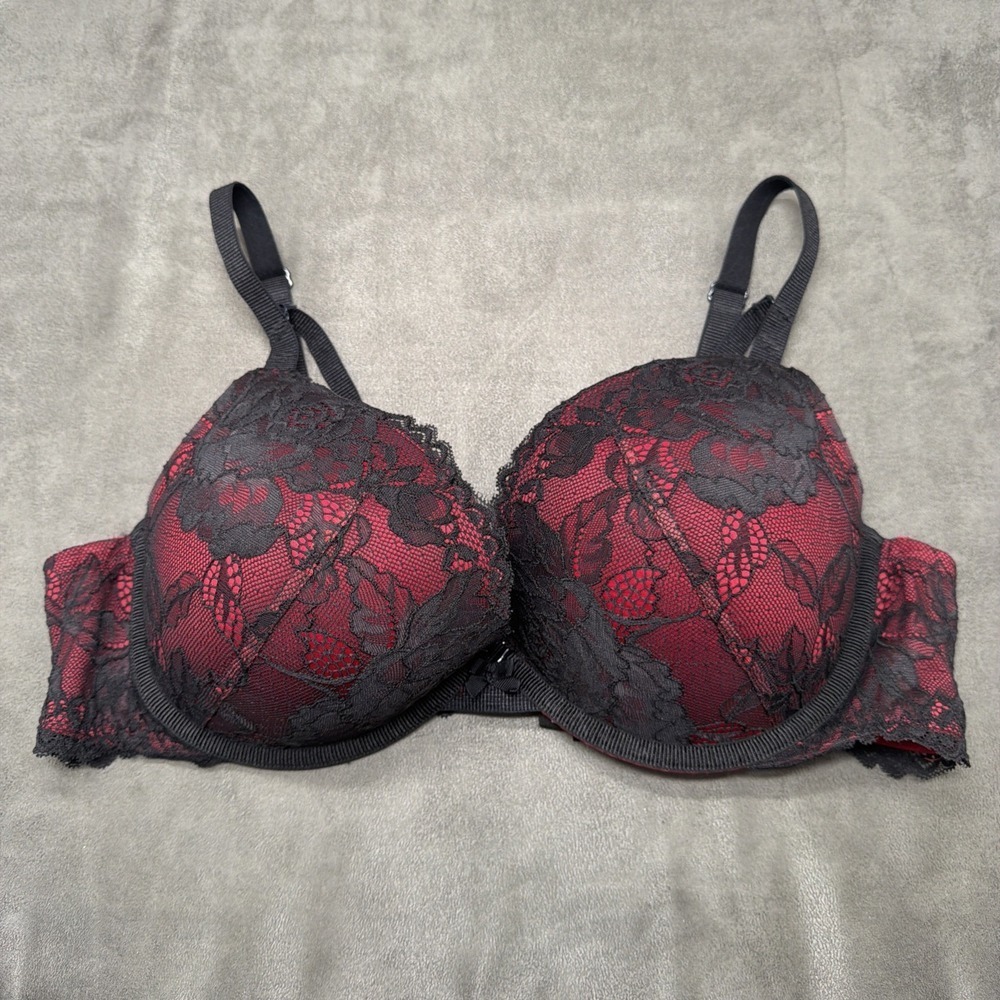 Torrid Curve Red Black Lace Overlay Convertible Underwire Padded Bra Size 40C